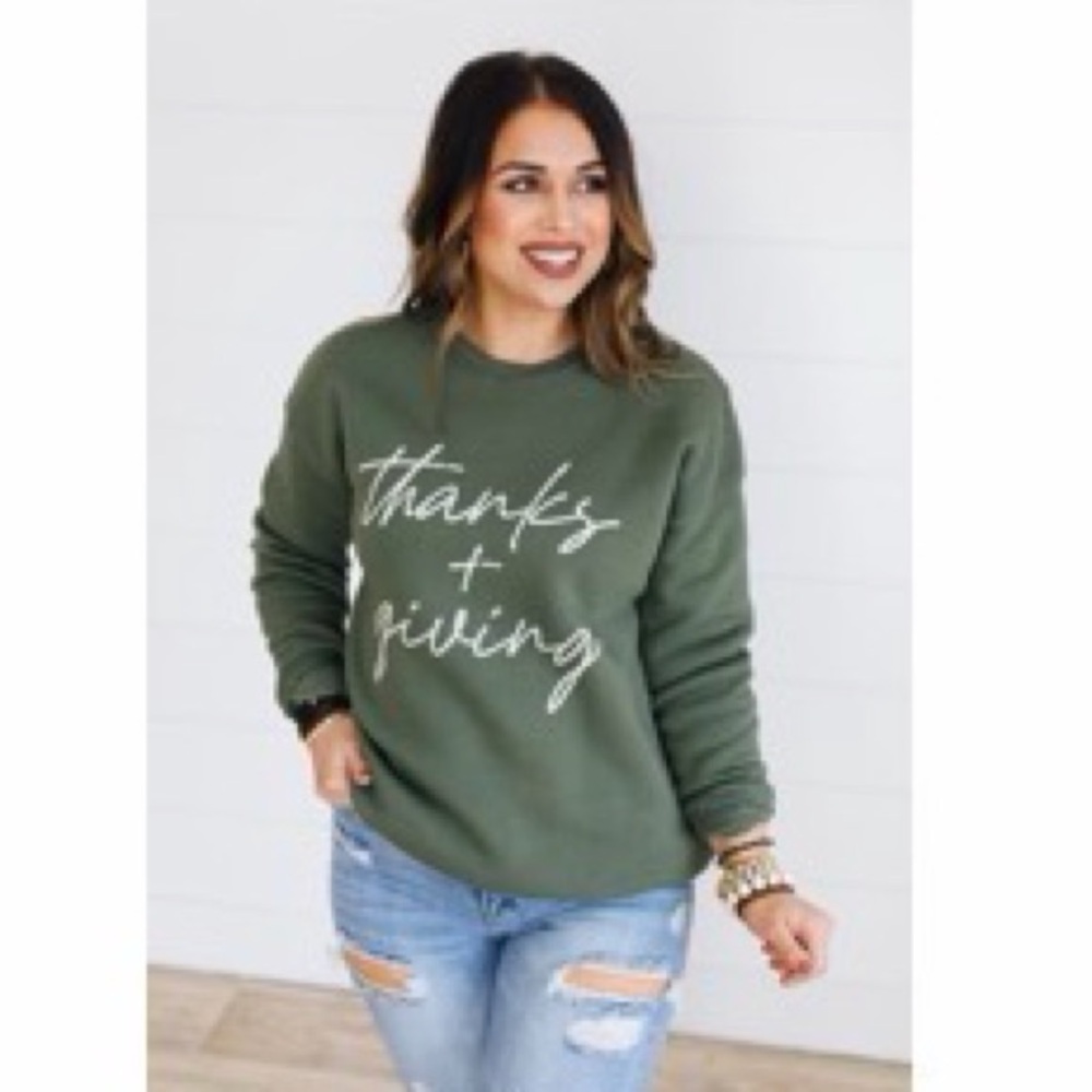 Thanks + Giving Olive Crew Neck Sweater